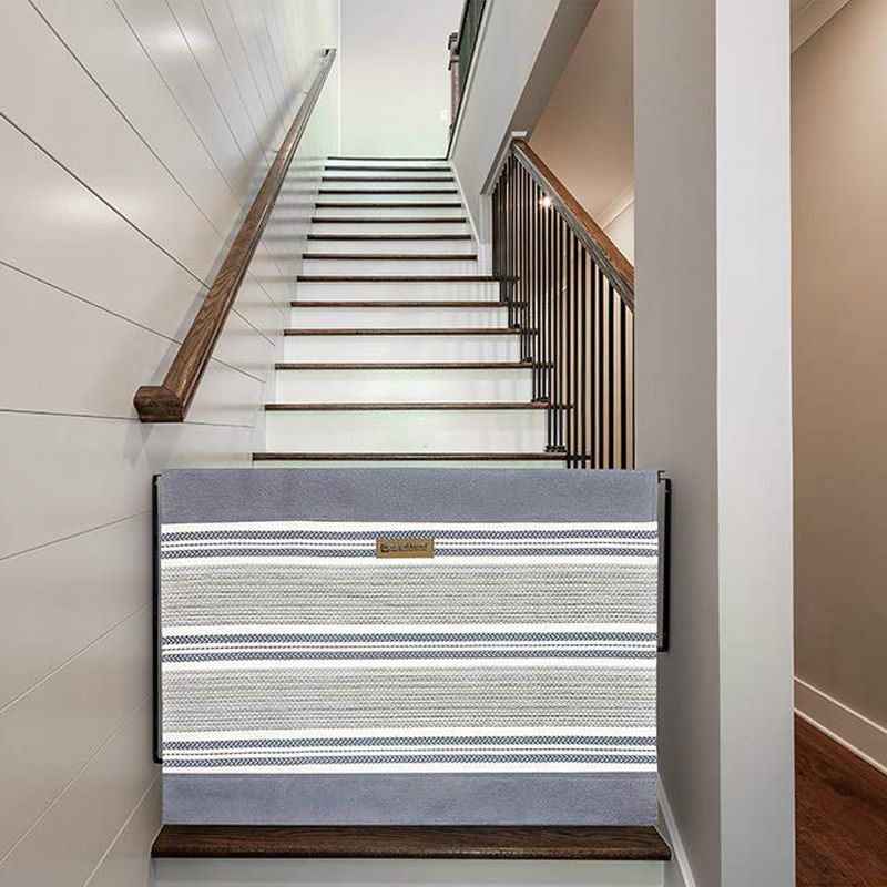 The Stair Barrier Regular Wall to Wall Single Panel Swing Gate with Fabric Slipcover Baby and Pet Safety Gate, 27 to 42.5 Inch, Farmhouse Lines Gray