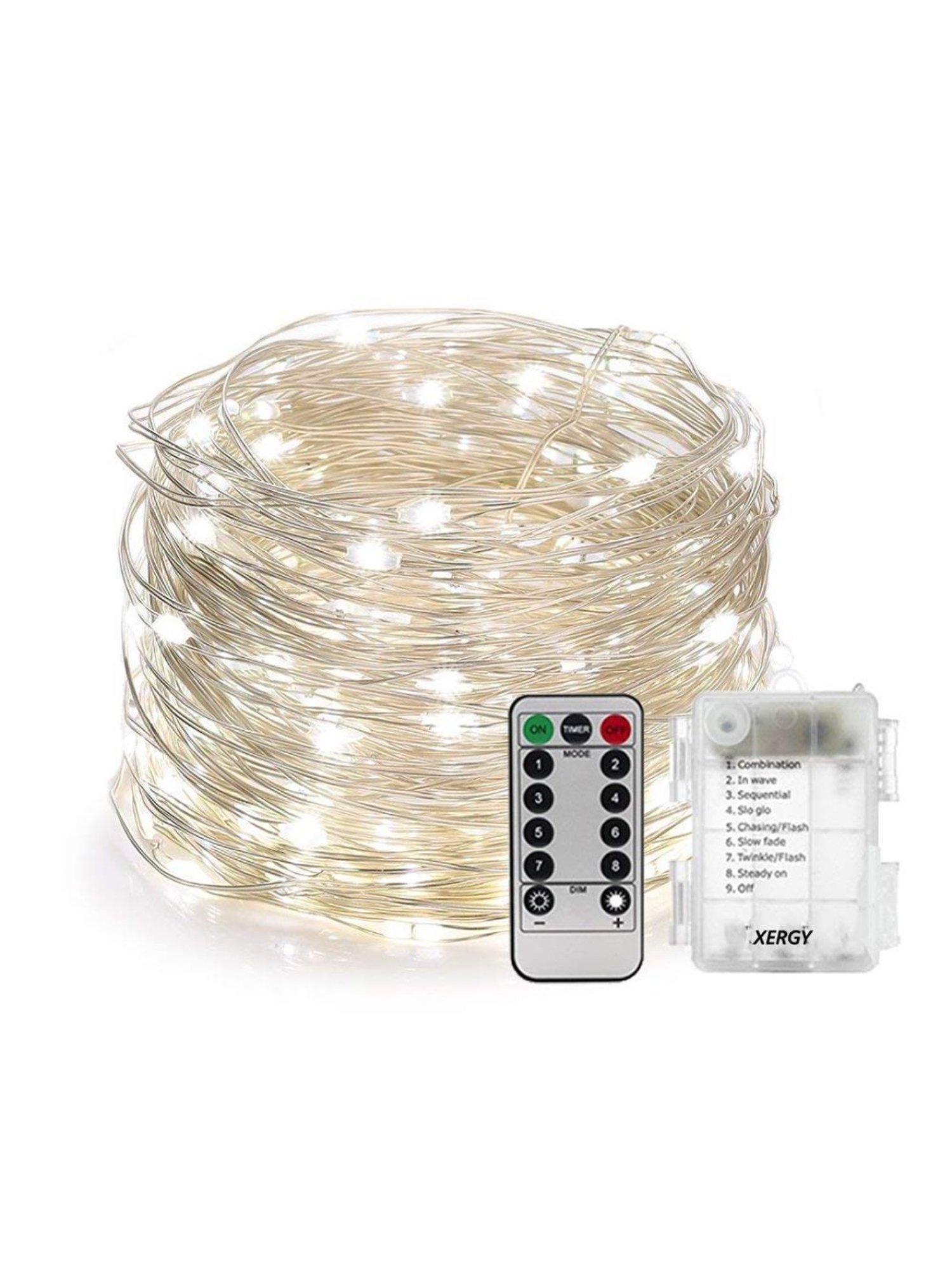 XERGY Wire LED Decoration, 8 Mode Functions Fairy String Lights with Remote (White)