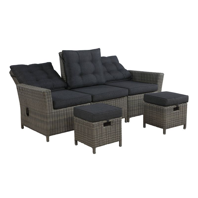 Asti 3pc Wicker Outdoor Seating Set with Reclining Sofa & 2 15" Ottomans - Gray - Alaterre Furniture
