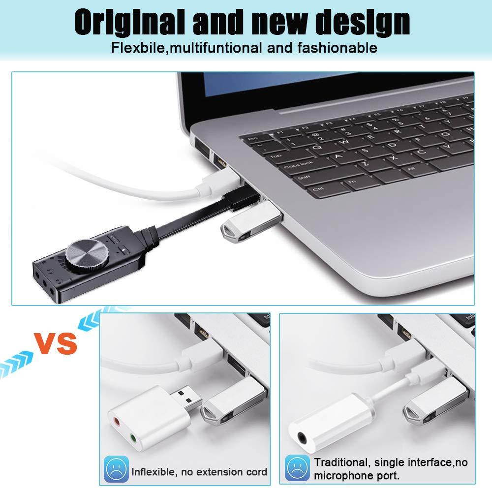 USB Sound Card Adapter BENGOO External Audio Adapter Stereo Sound Card Converter 3.5mm AUX Microphone Jack for Gaming Headset Earphone PS4 Laptop Desktop Windows Mac OS Linux, Plug Play