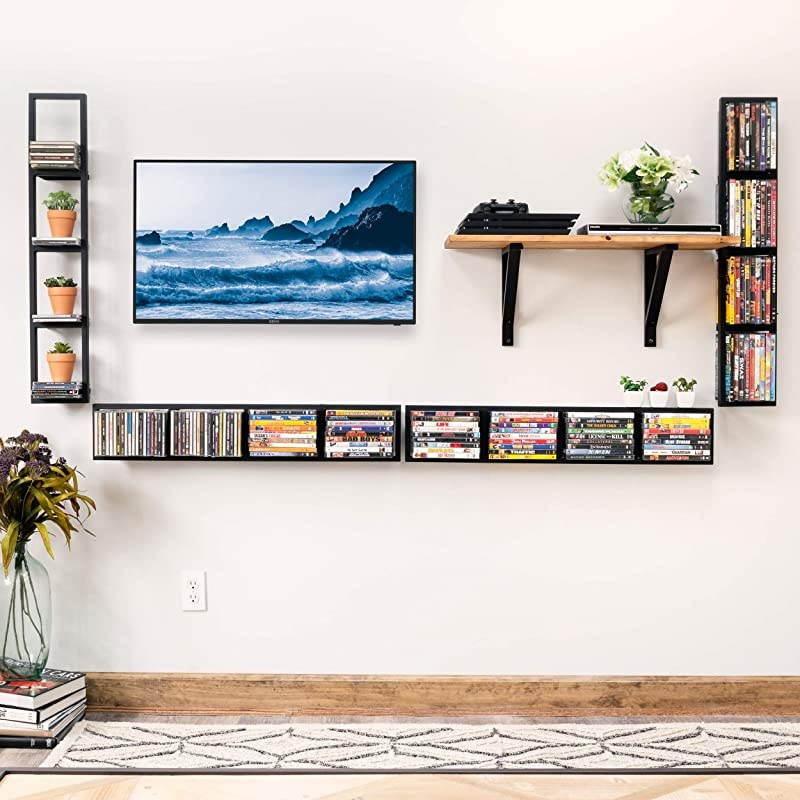 Modern Wall Mount Cd DVD Media Rack Storage Metal Shelf Organizer Black