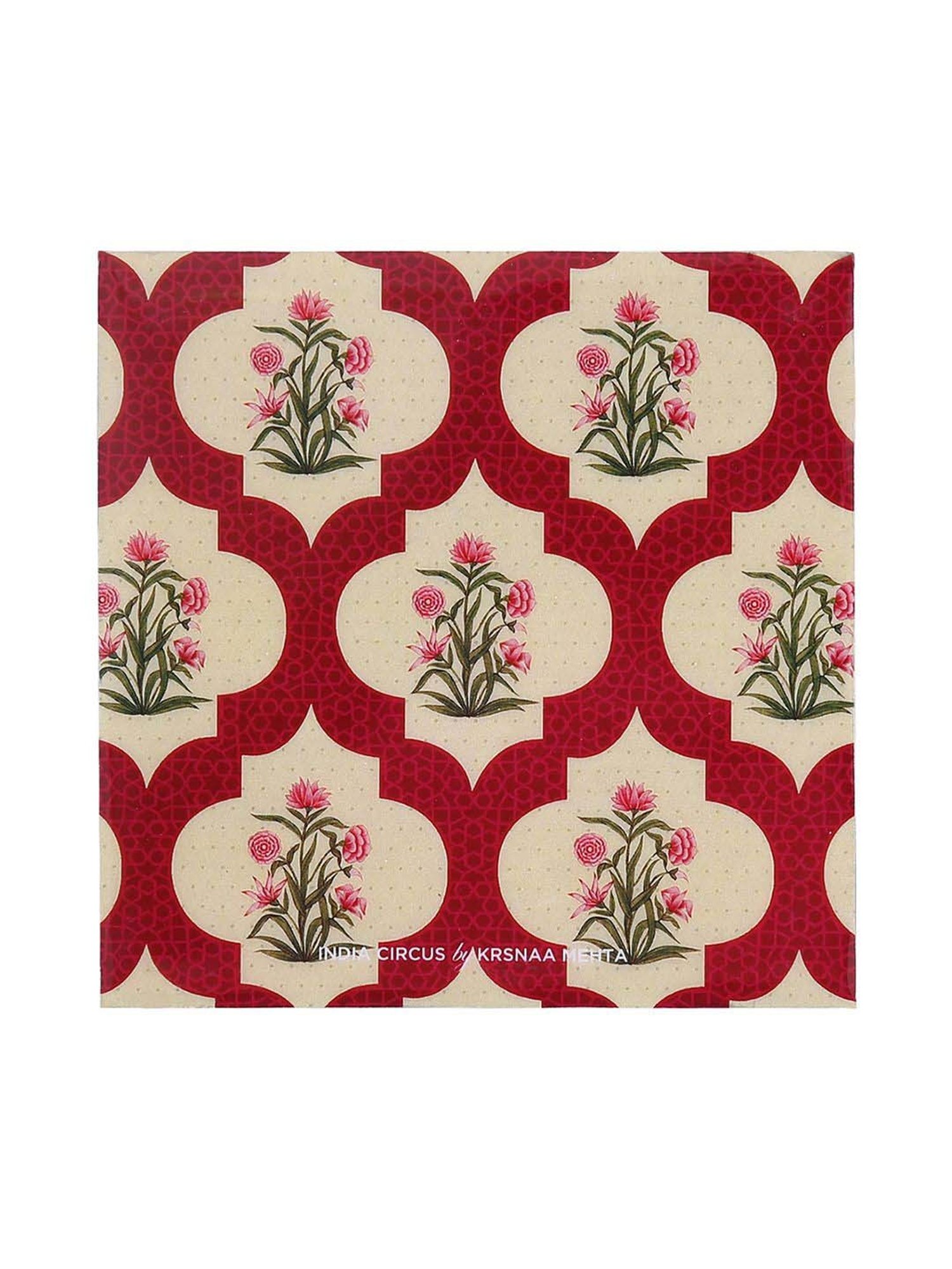 India Circus by Krsnaa Mehta Blue & Red Mdf Poppy Flower Table Coaster - Set of 6