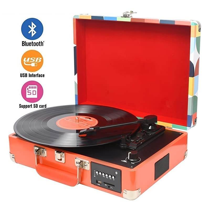 Record Player Turntable Suitcase with MultiFunction BluetoothFM RadioUSB and SD Card PortVinyl to MP3 Converter