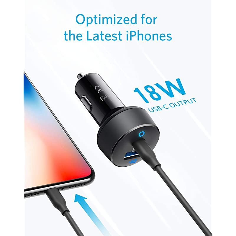 Car Charger USB C, 30W 2-Port Compact Type C Car Charger with 18W Power Delivery and 12W PowerIQ, PowerDrive PD 2 with LED for iPad Pro (2018), iPhone XS/Max/XR/X/8/7, Pixel 3/2/XL and More
