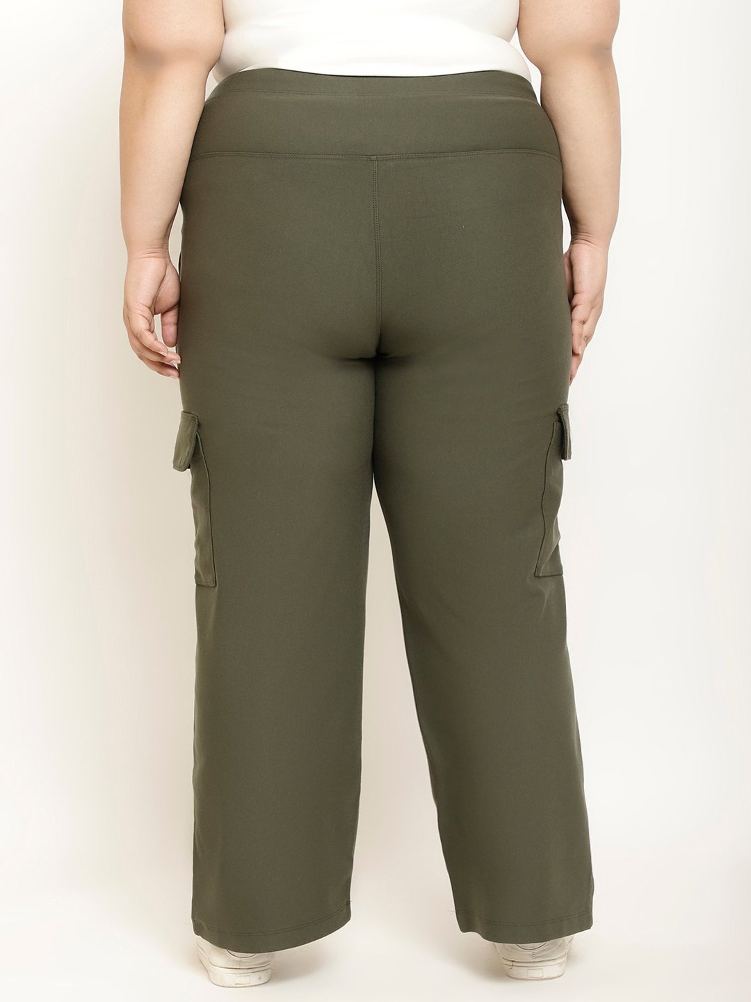 Amydus Olive Regular Fit High Rise Cargo Pants