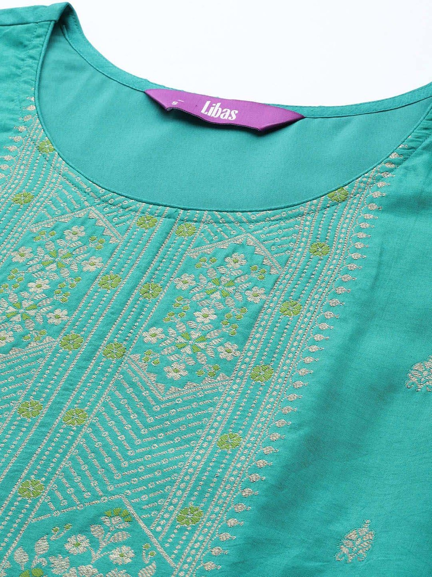 Libas Blue Woven Pattern Kurta Pant Set With Dupatta