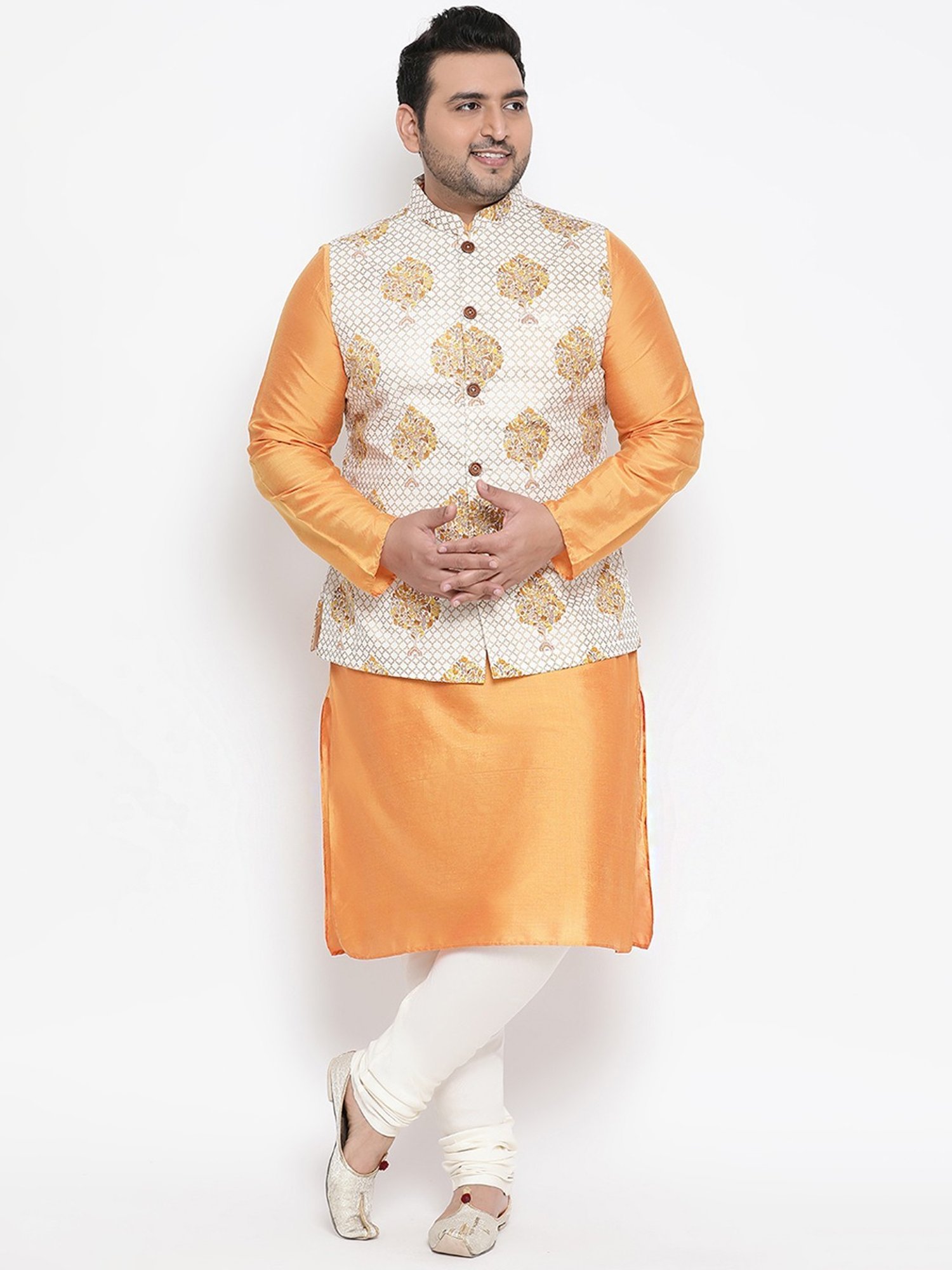 KISAH PLUS White Regular Fit Printed Nehru Jacket
