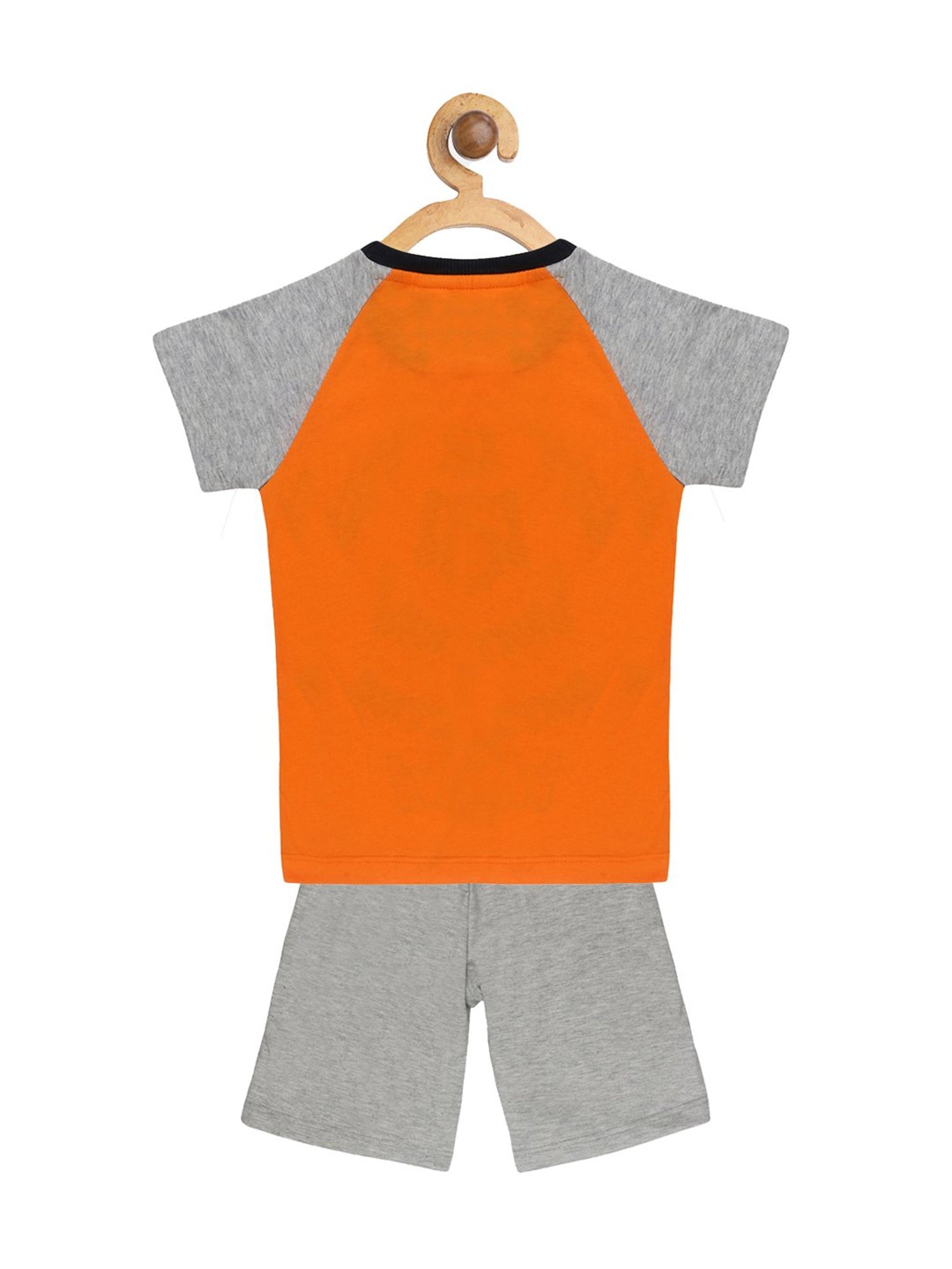 Lazy Shark Kids Orange & Grey Printed  T-Shirt with  Shorts