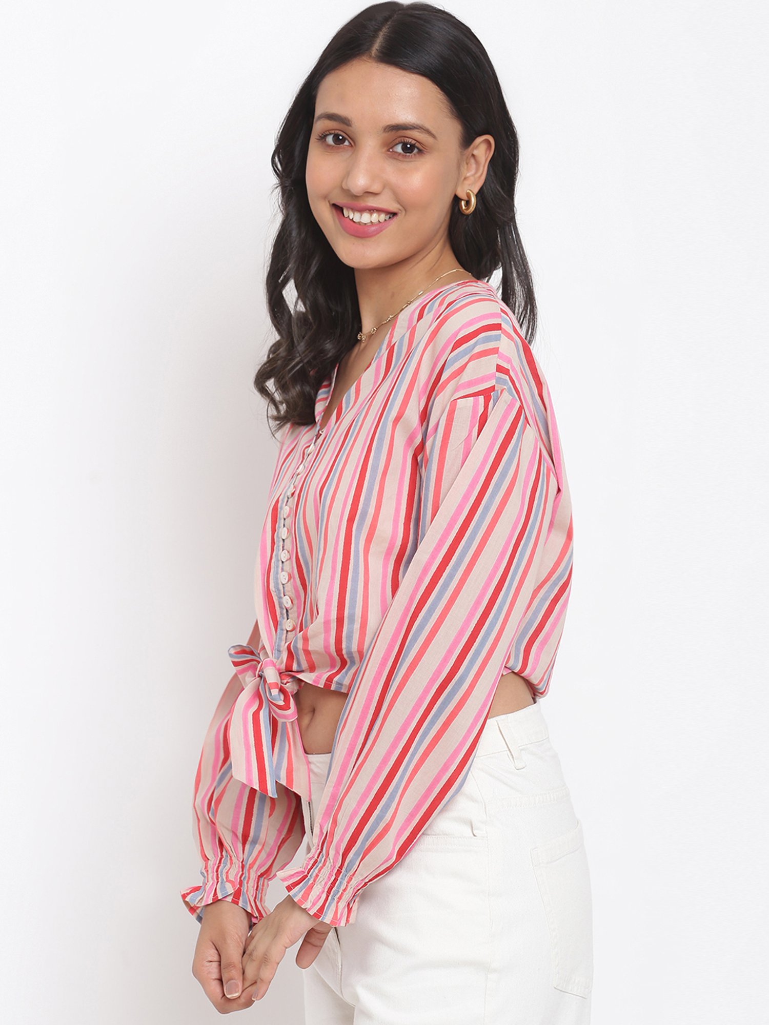 Fabindia Pink Cotton Striped Top