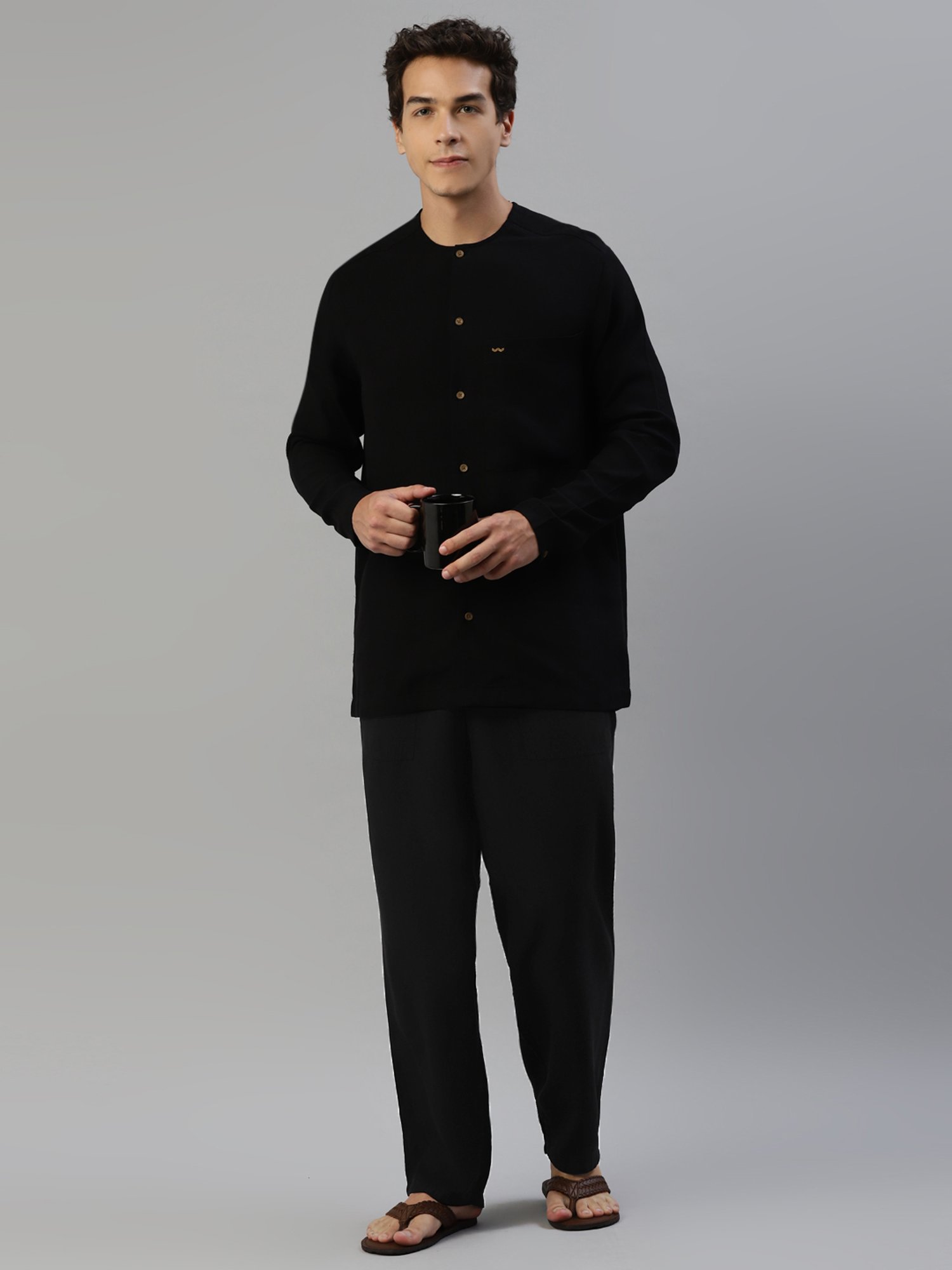 Slowave Black Regular Fit Nightwear Pyjamas