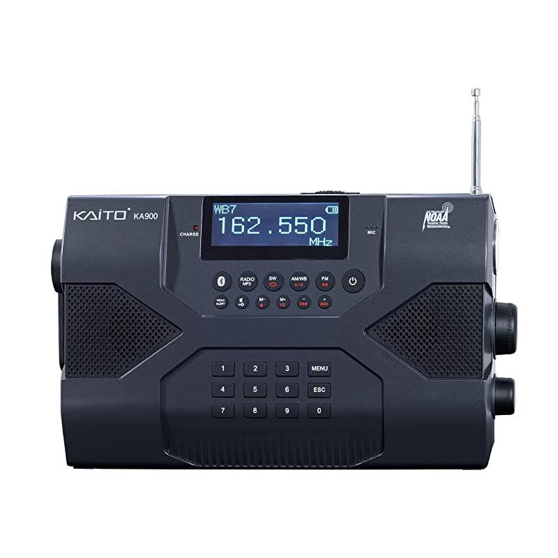 Emergency Radio Voyager Max KA900 Digital Solar Dynamo Crank Wind Up AMFMSW amp NOAA Weather Stereo Radio Receiver with Bluetooth Realtime Alert MP3 Player Recorder amp Phone Charger Black