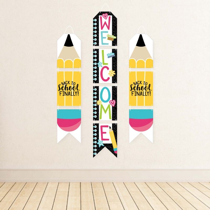 Big Dot of Happiness Goodbye Distance Learning - Hanging Vertical Paper Door Banners - Back to School Classroom Wall Decor Kit - Indoor Door Decor