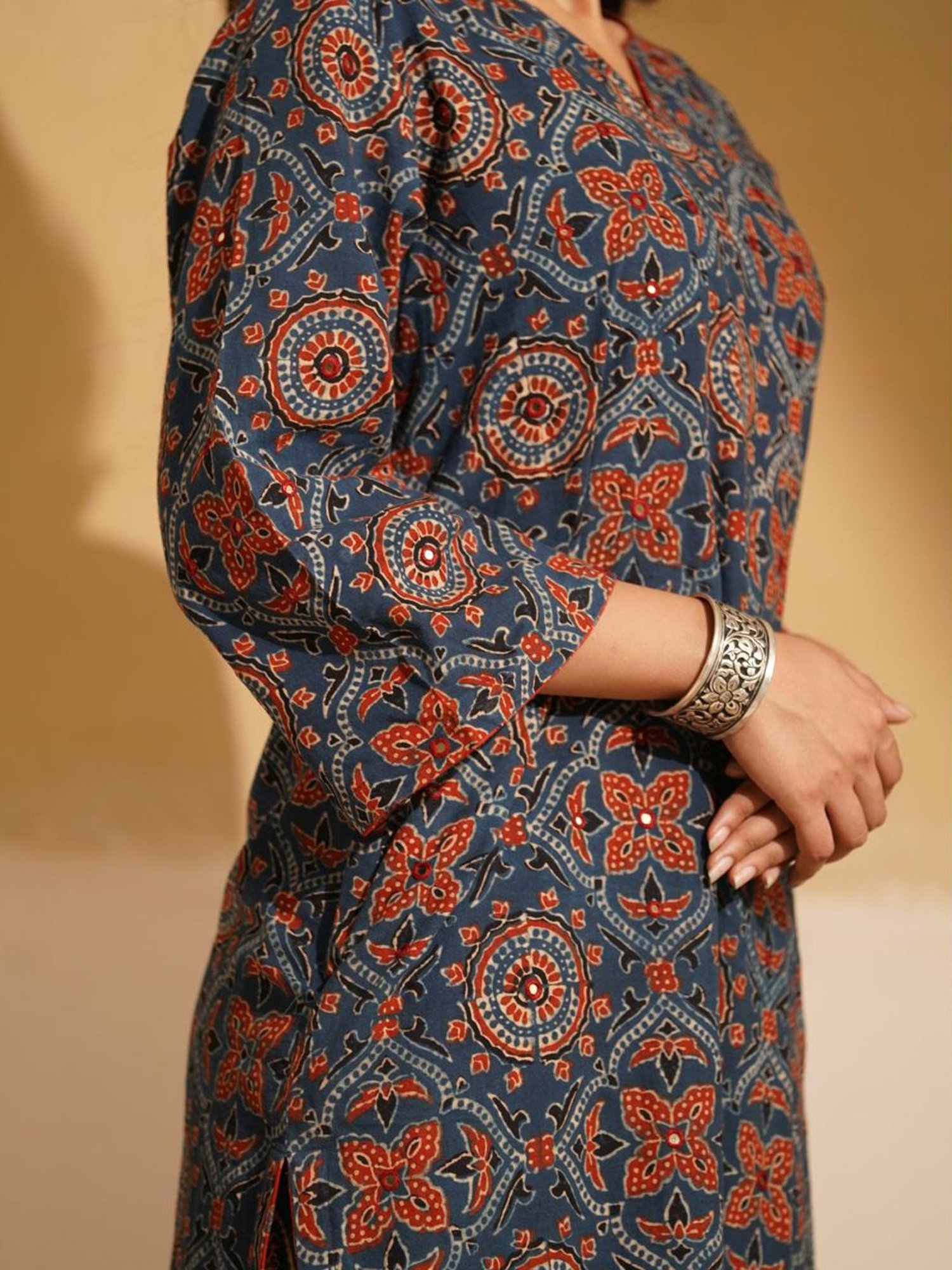 Love Chic Indigo Blue Cotton Ajrakh Straight Kurta