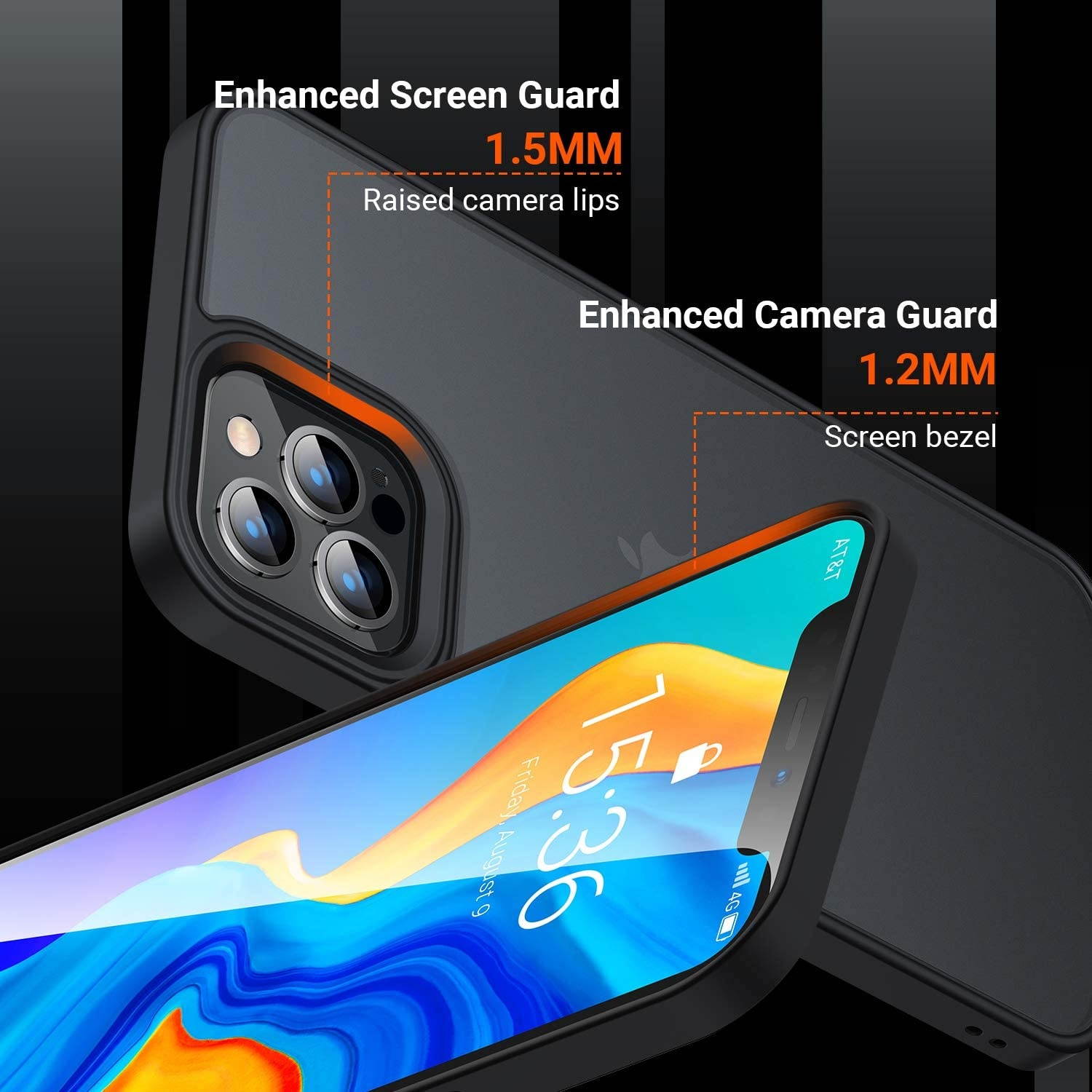 TORRAS Shockproof Compatible with iPhone 12 Pro Max Case 6.7 Inch [Military Grade Drop Protection] Translucent Matte Phone Case Designed for iPhone 12 Pro Max 5G 2020 [Guardian Series] Black