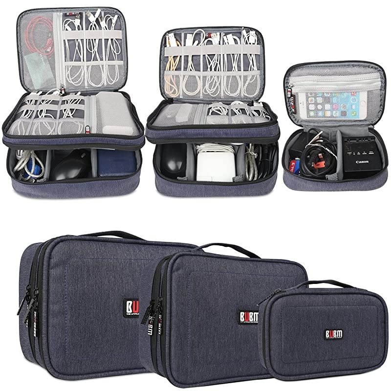 3Pcs Universal Travel Cable Organizer Electronics Accessories Carry Bag for Cables, Cord, USB Flash Drive, Battery and More, Black