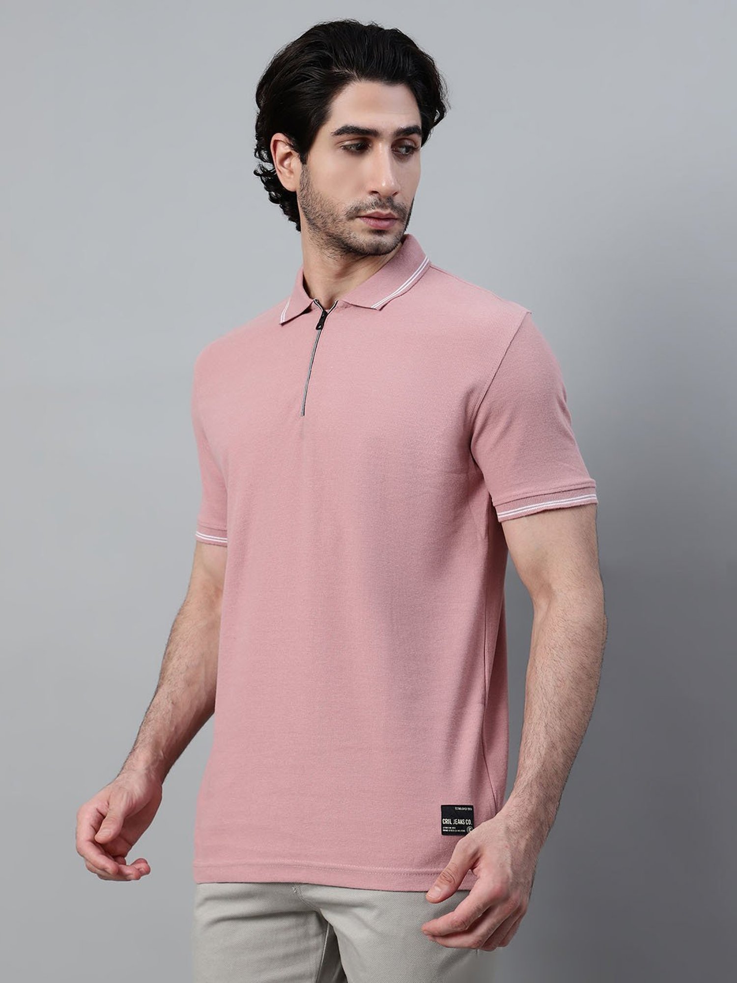 Cantabil Pink Poly Cotton Regular fit Polo T-Shirt