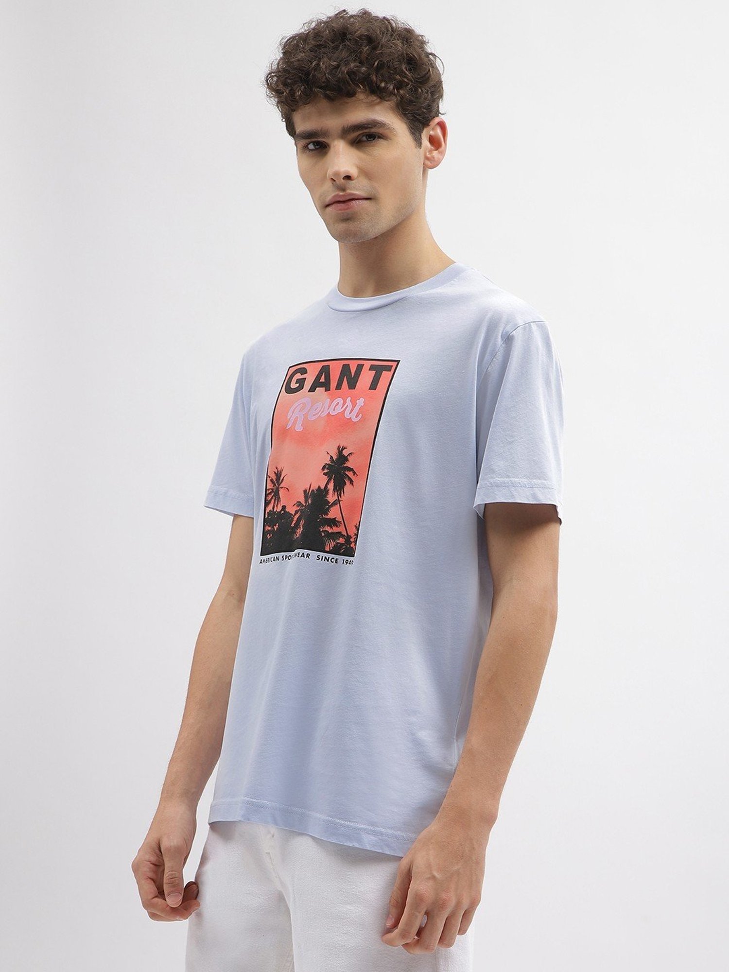 Gant Blue Cotton Relaxed Fit Printed T-Shirt