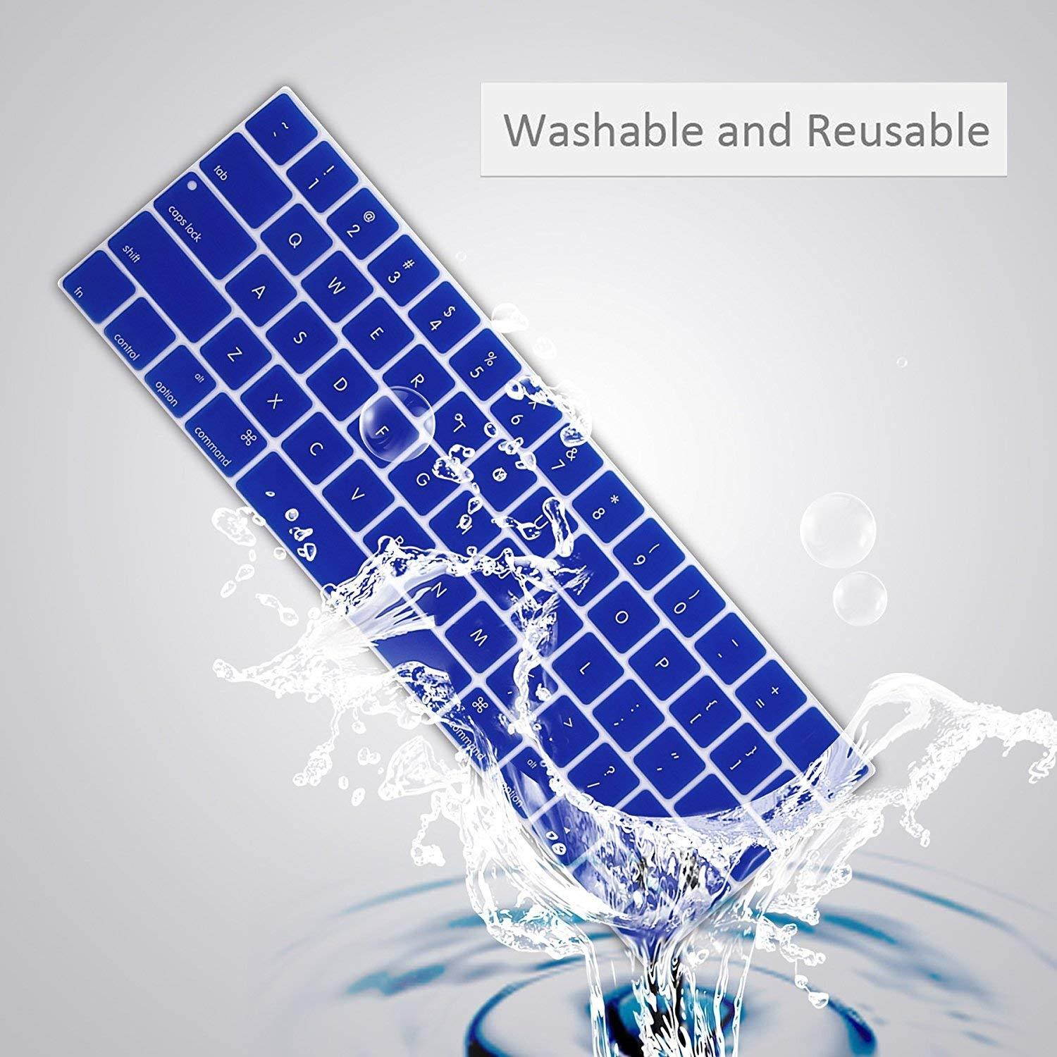 YMIX MacBook Keyboard Cover for Touch Bar Models 2017 & 2016 Release MacBook Pro 13 (A1706) & MacBook Pro 15 (A1707) with Touch ID Dust Proof Silicone Keyboard Skin - Dark Blue