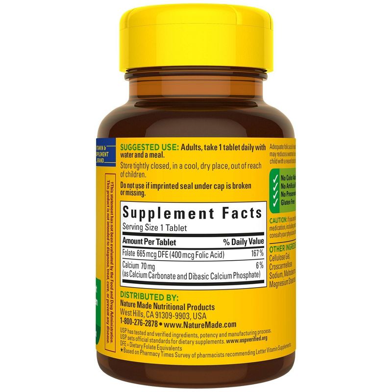 Nature Made Folic Acid 400 mcg (665 mcg DFE) Tablets - 250ct