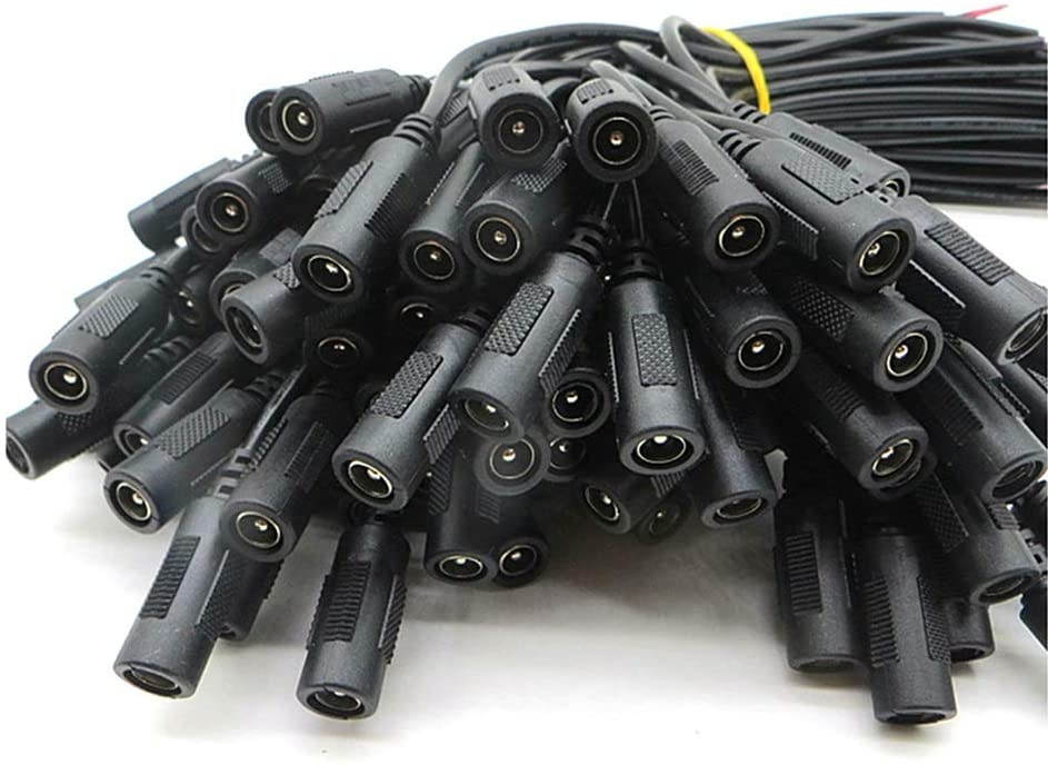 JacobsParts DC Power Jack Adapter Plug Female Pigtails 5.5mm x 2.1mm 36In / 1m for LED Strip Light, CCTV Security Camera, DVR (2-Pack)