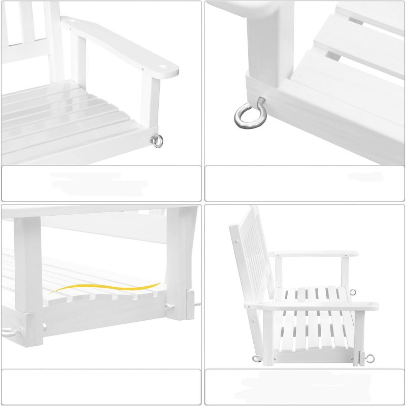 2 Person Outdoor Patio Wooden Porch Swing - White - Veikous