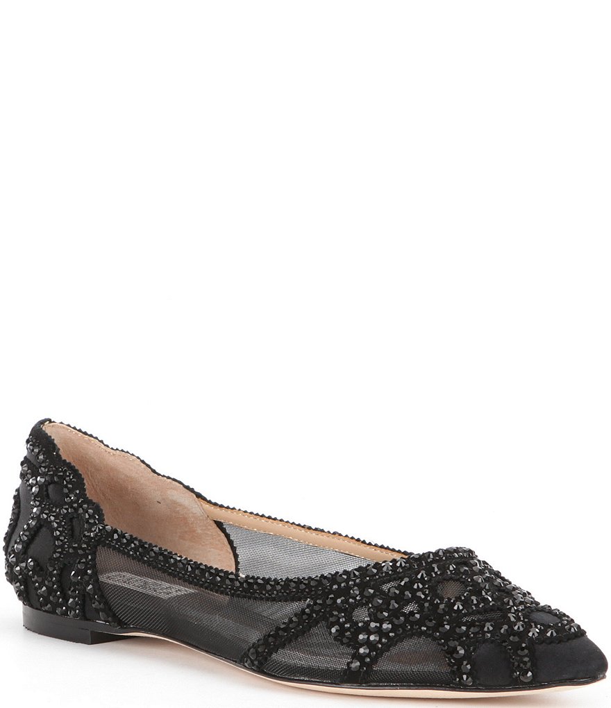 Badgley Mischka Gigi Rhinestone-Embellished Pointed-Toe Flats