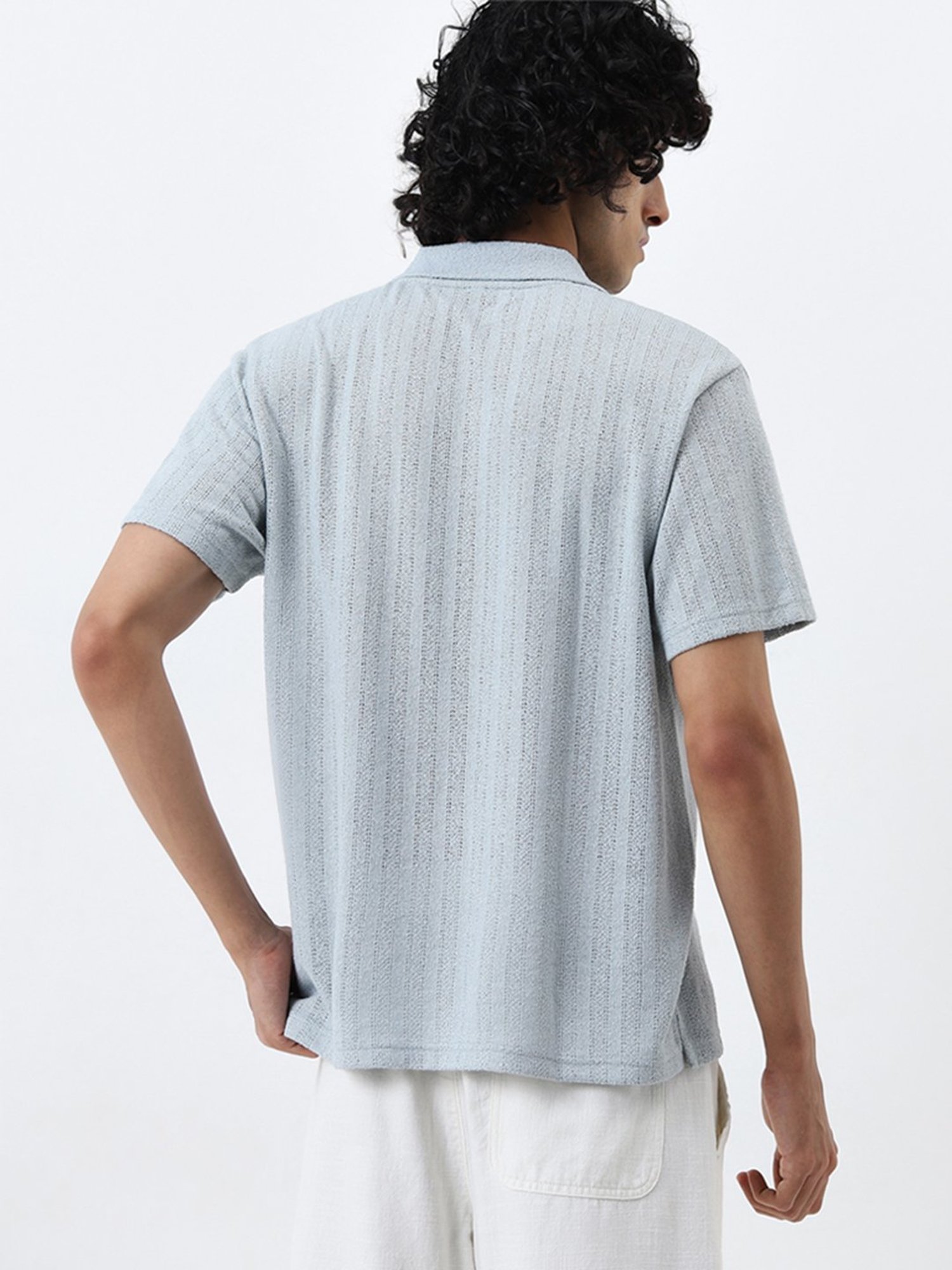 ETA by Westside Light Blue Textured Relaxed Fit T-Shirt