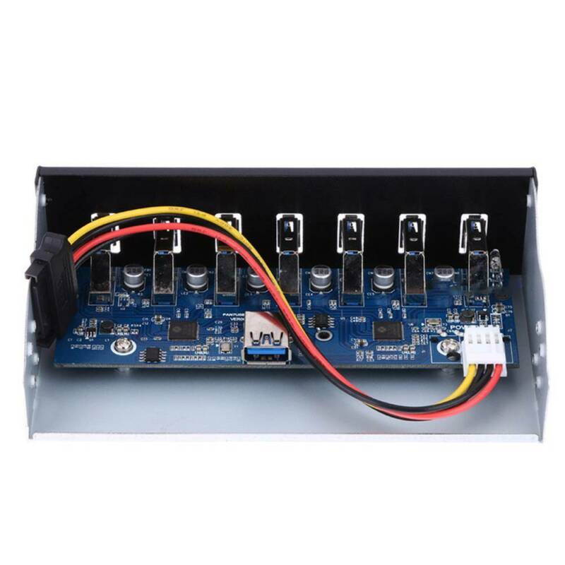 7 Port USB 3.0 5.25" Internal CD-ROM Bay Front Panel USB Hub, 7 x USB 3.0 to Motherboard USB 19 PIN Hub Splitter for Desktop