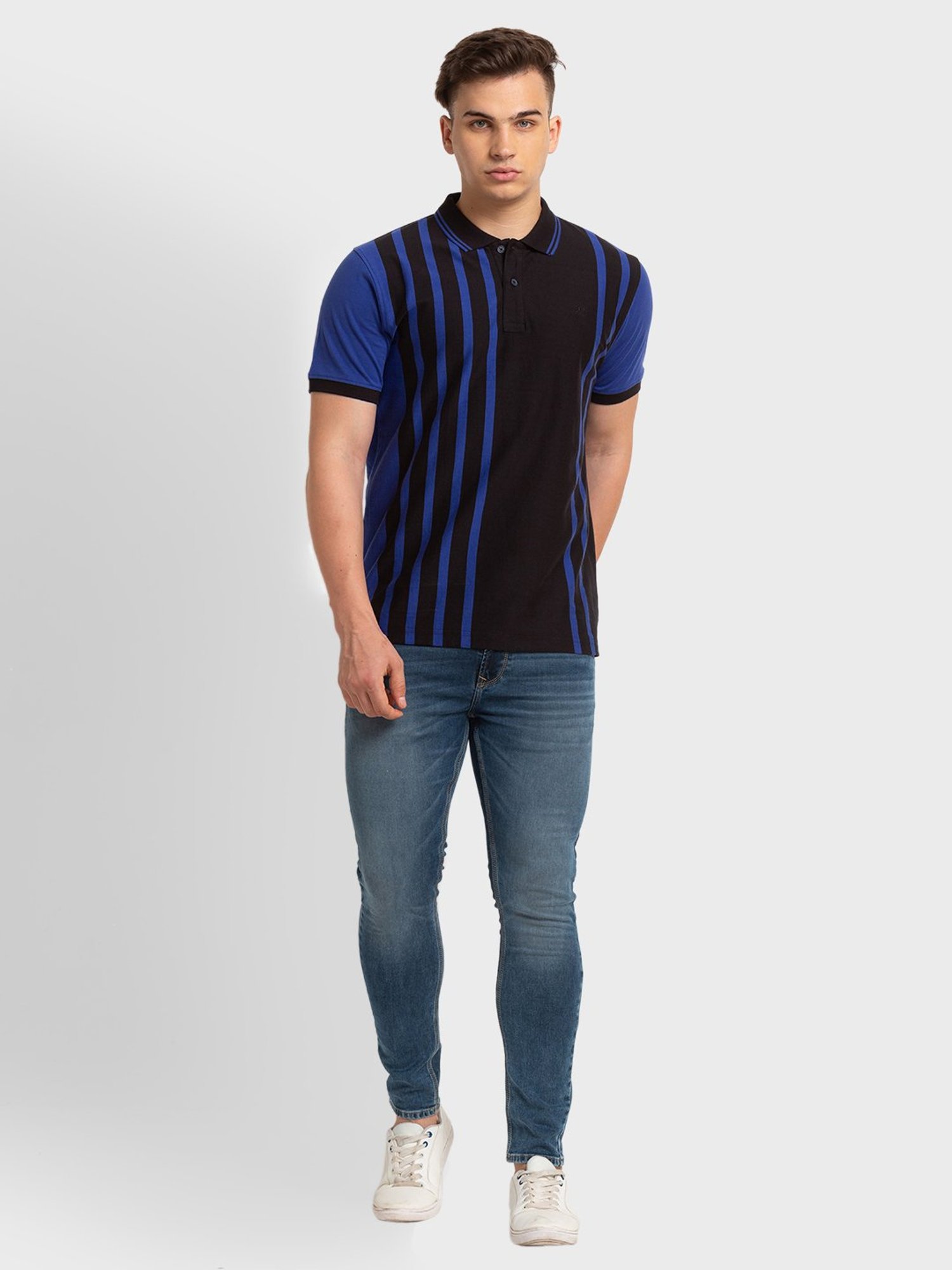 ColorPlus Multi Cotton Tailored Fit Striped Polo T-Shirt
