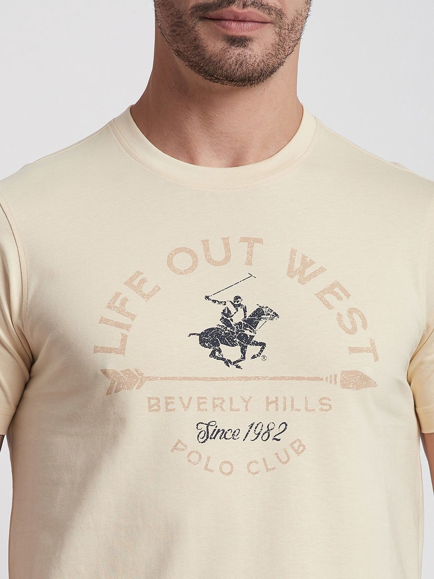 Beverly Hills Polo Club Cream Regular Fit Pure Cotton Crew T-Shirt