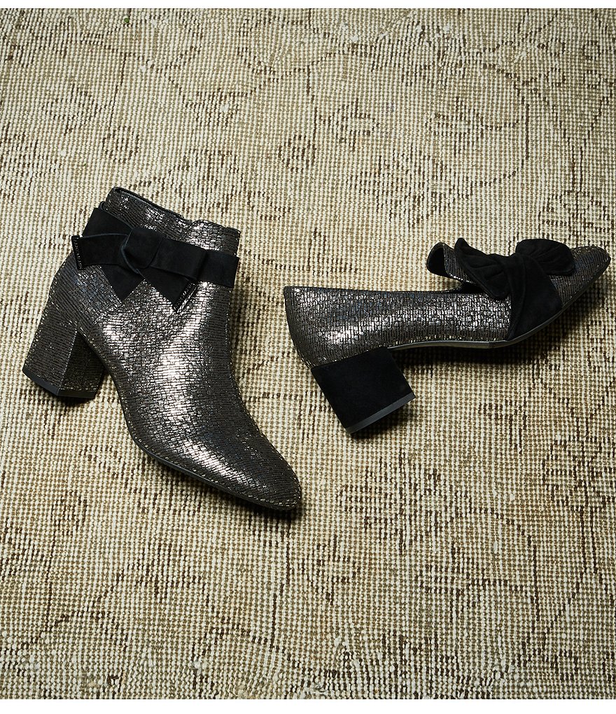 Alex Marie Mayleen Metallic Ankle Bow Block Heel Booties