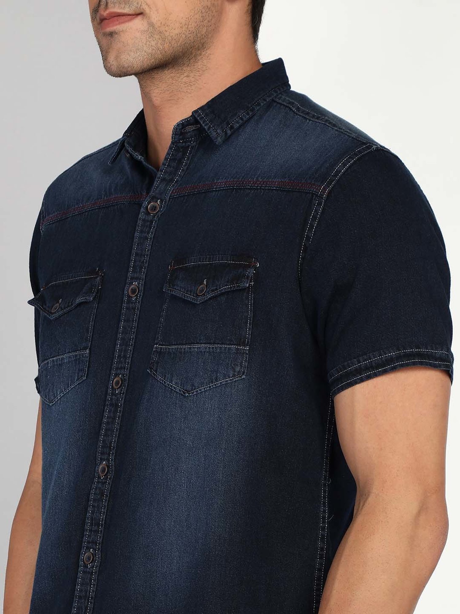 Kuons Avenue Dark Blue Slim Fit Denim Shirt