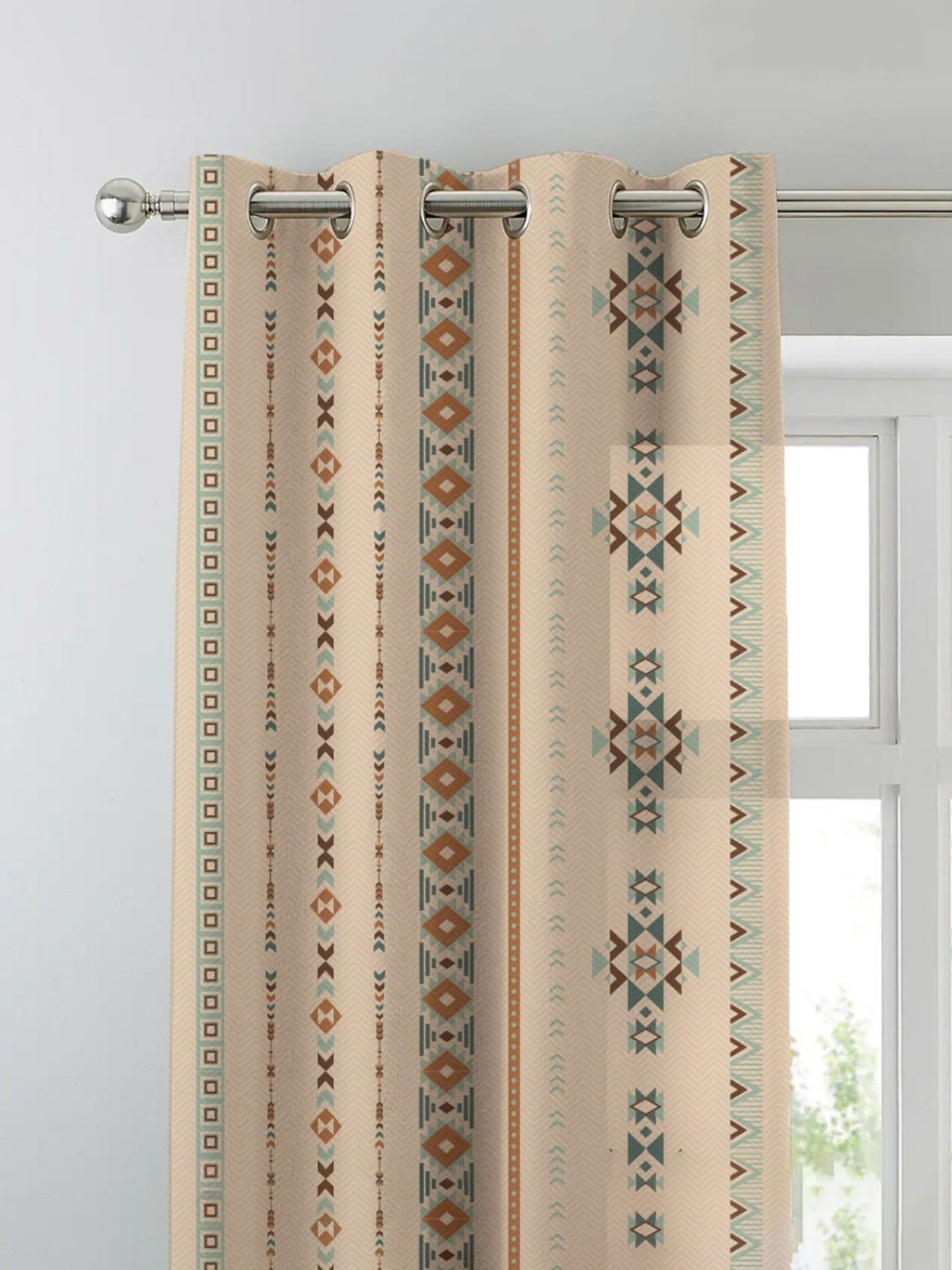 SPACES DRAPE STORY Boho Digital Print Brown & Beige Polyester 7 ft Door Curtains - Set of 4