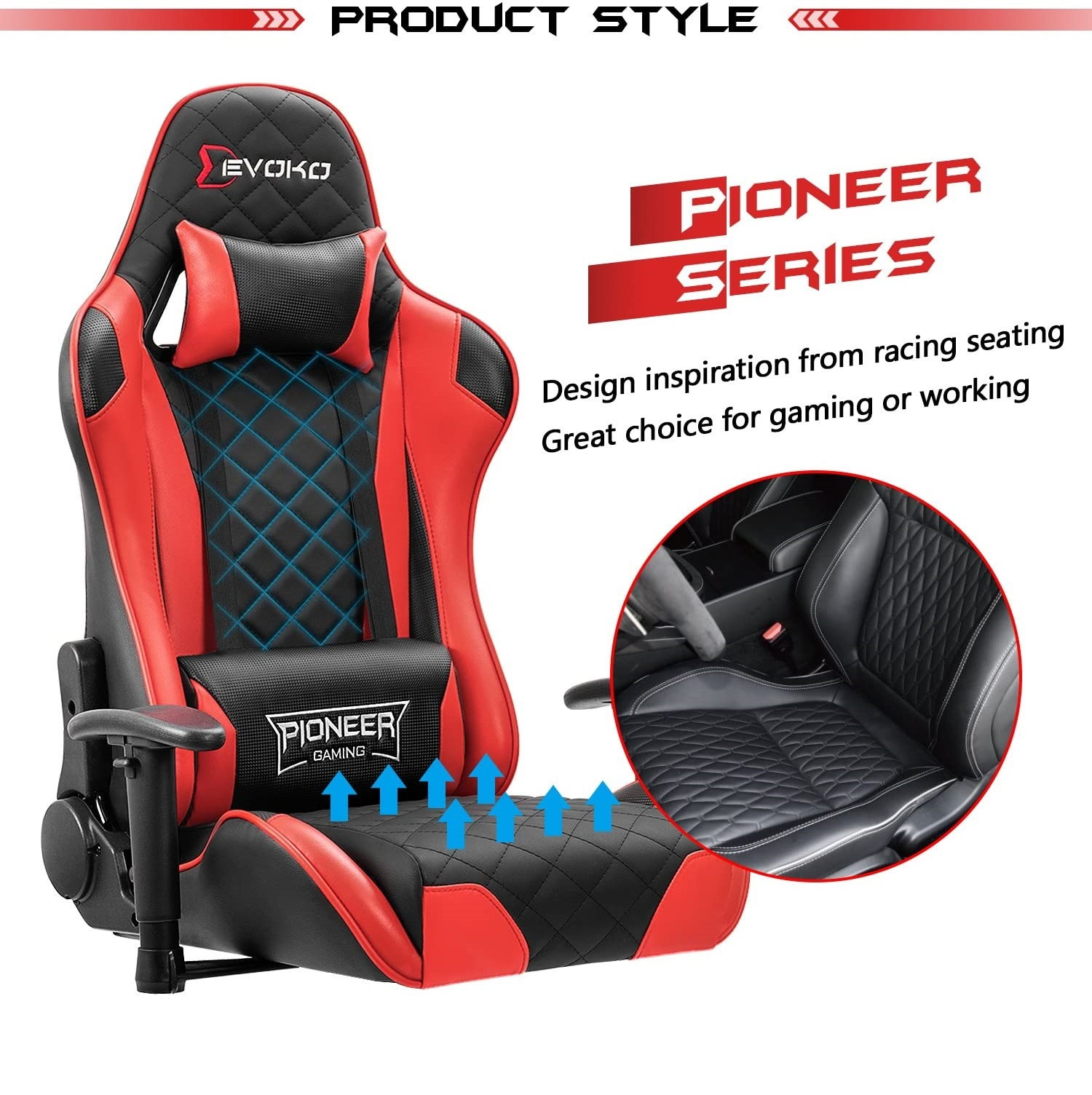 Gaming Chair, Racing Style Computer Desk Chair Padded Armrests Ergonomic Lumbar Support Adjustable Height