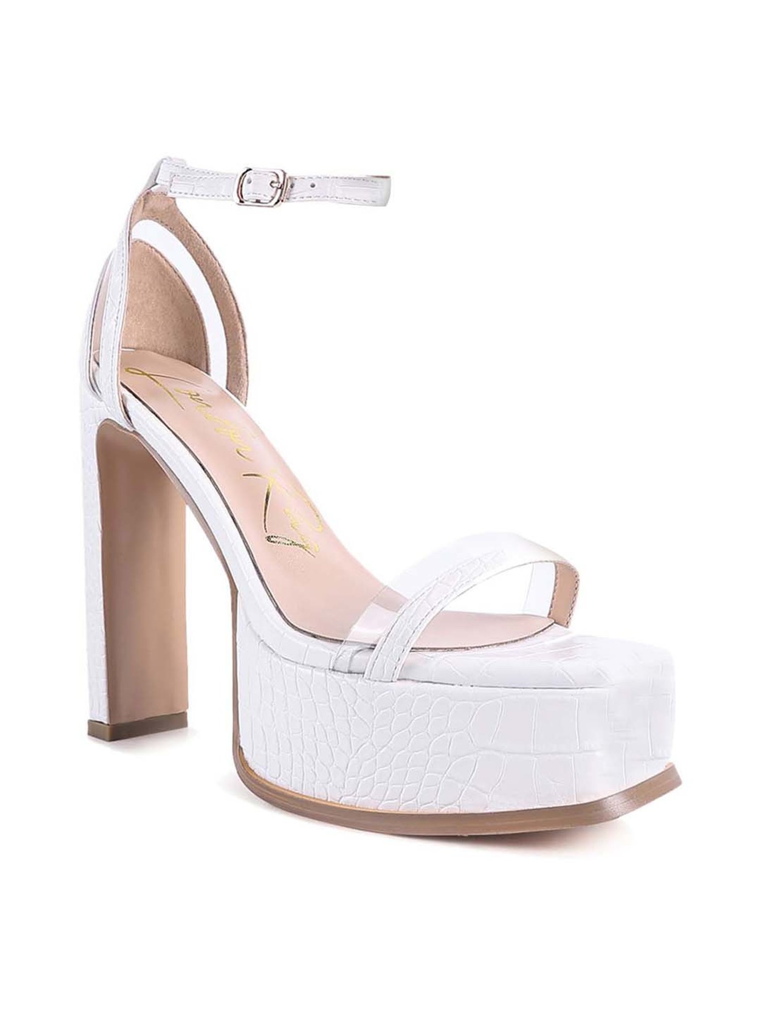 London Rag Women's Chunky White Ankle Strap Sandals