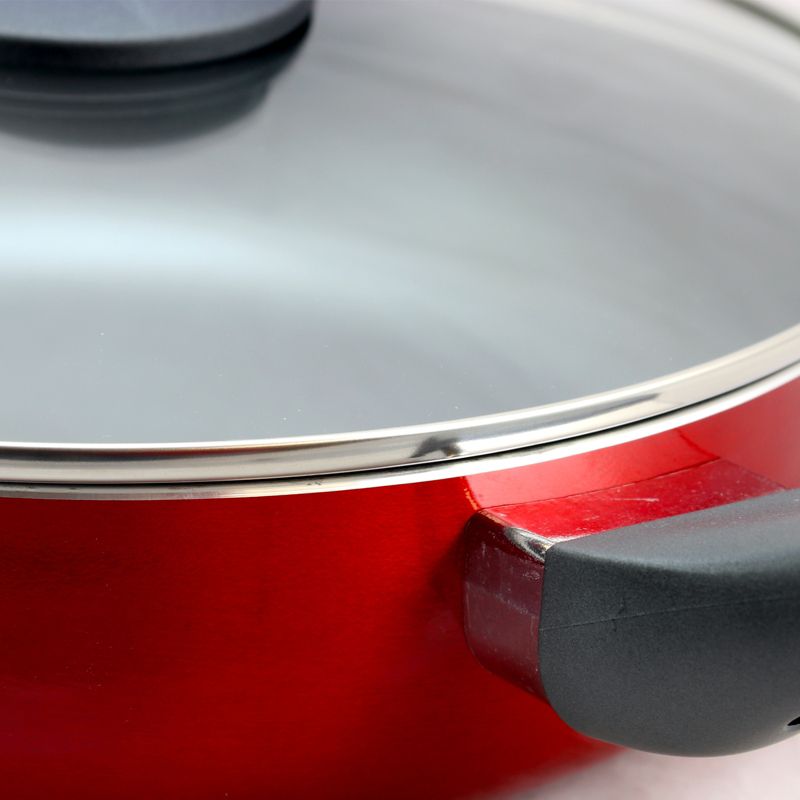Oster Herscher 3.5 Quart Aluminum Saut'e Pan with Tempered Glass Lid in Red