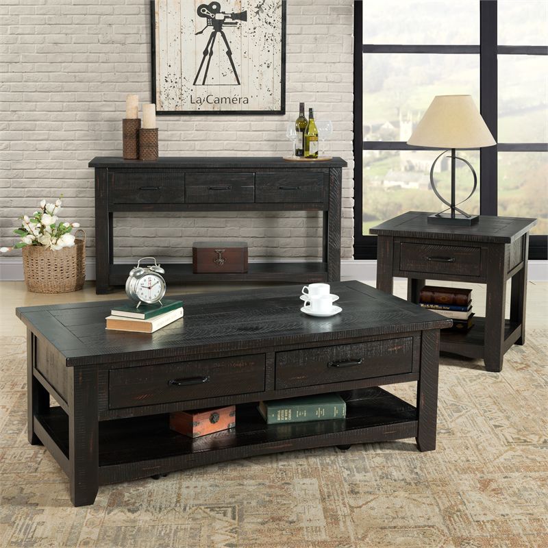 Rustic Solid Wood 2 Drawer Coffee Table Antique Black - Martin Svensson Home