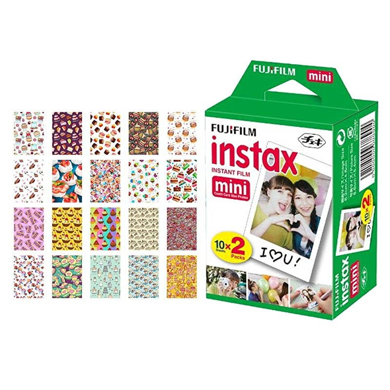 instax Mini Instant Film 20 Exposures + 20 Sticker Frames for Fuji Instax Prints Cake Package