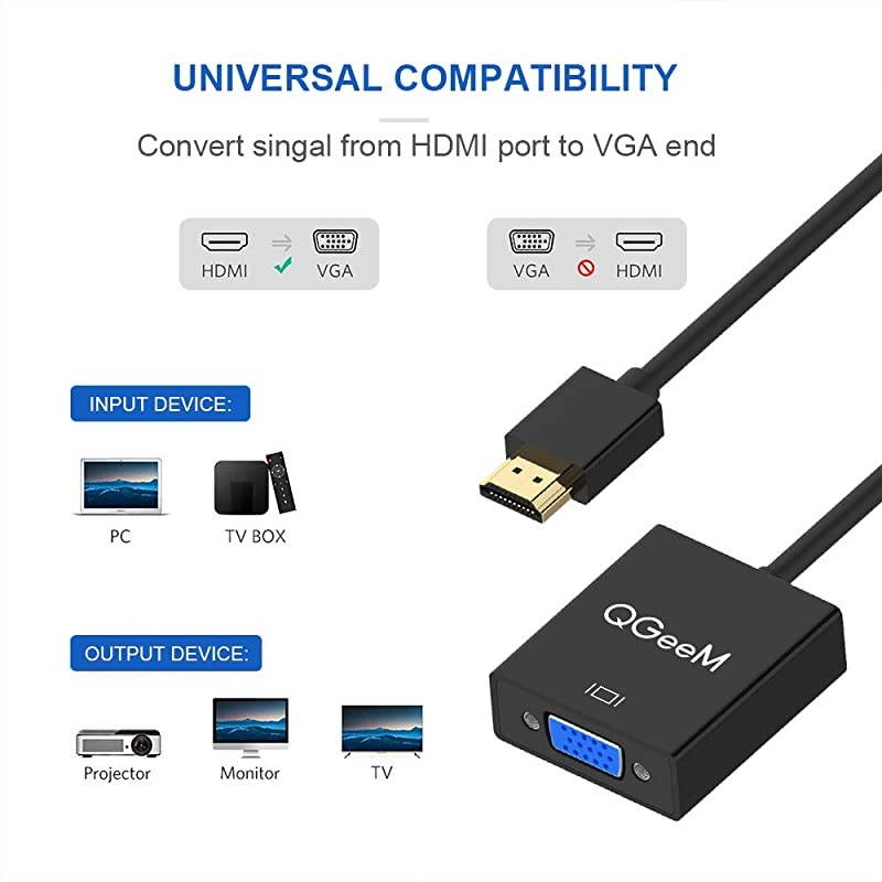 HDMI to VGA, Gold-Plated HDMI to VGA Adapter (Male to Female) Compatible with Computer,Desktop,Laptop,PC,Monitor,Projector,HDTV, Chromebook,Raspberry Pi,Roku,Xbox and More(Black)