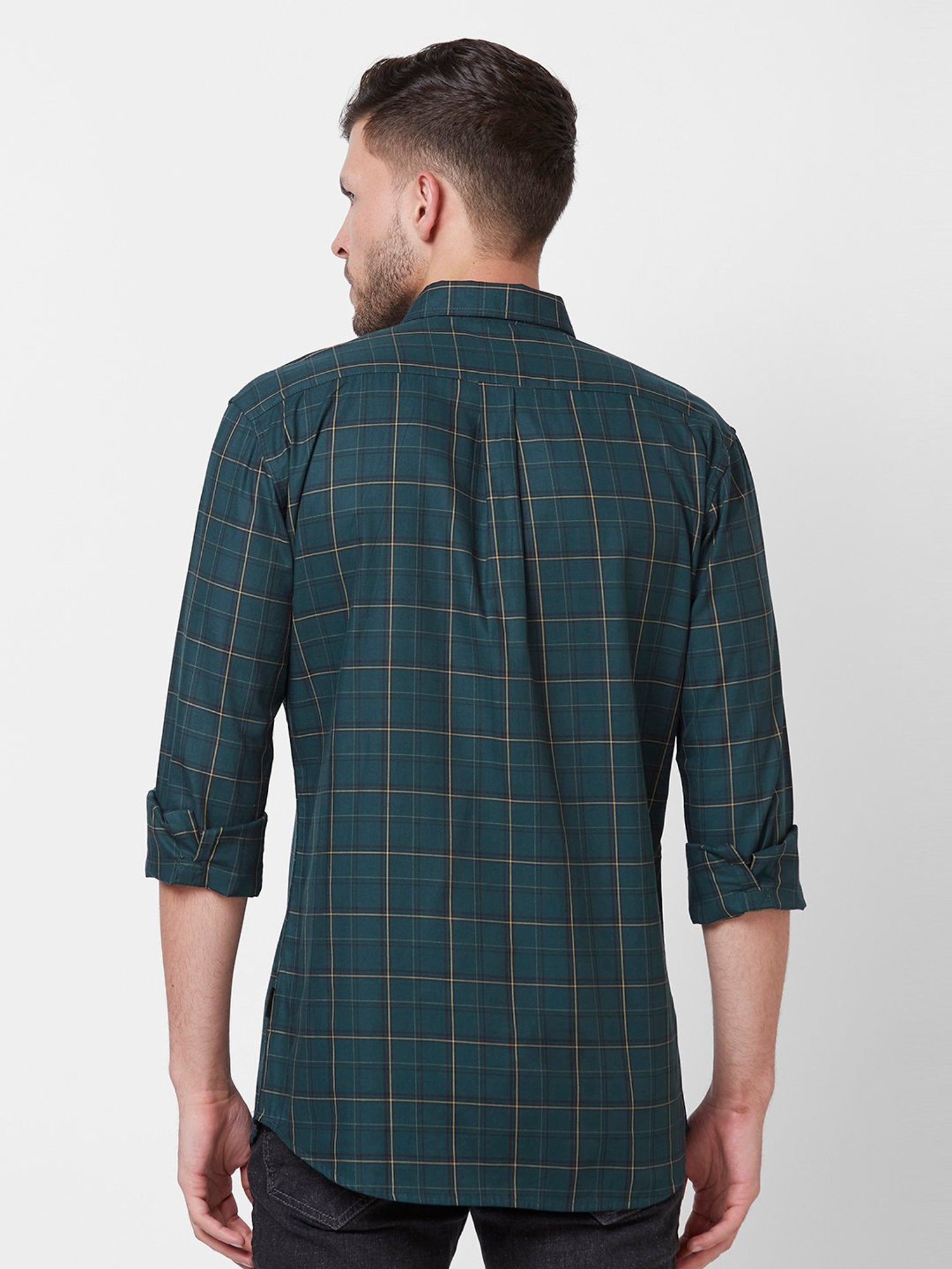 Kenneth Cole New York Green Slim Fit Check Cotton Shirt