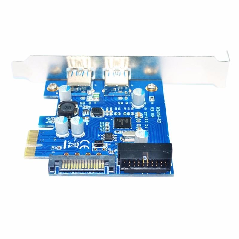 4 Port PCIE PCI-e to USB 3.0 (2 x Type A+ 20 Pin Internal) Expansion Card Hub Controller PCI Express Card Adapter w/ SATA Power