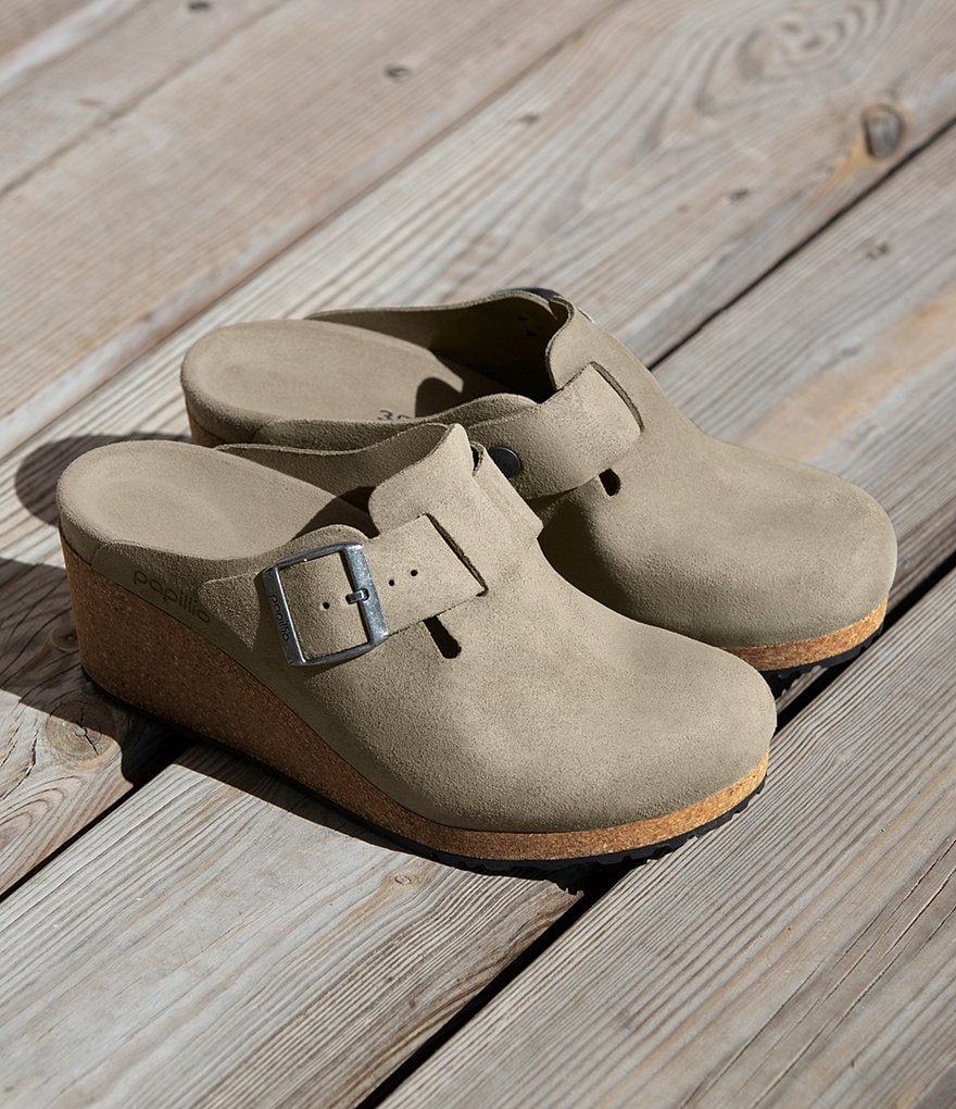 Birkenstock Women's Fanny Suede Cork Wedge Clogs
