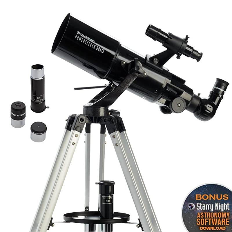 PowerSeeker 80AZS Telescope - Manual Alt-Azimuth Telescope for Beginners - Compact and Portable - BONUS Astronomy Software Package - 80mm Aperture