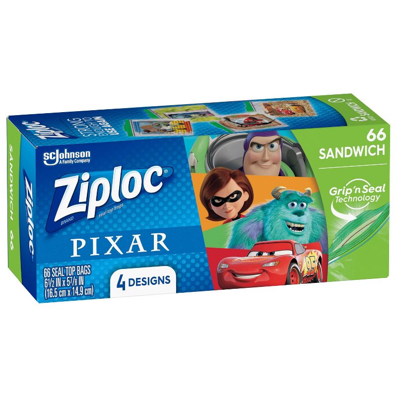 Ziploc Brand Sandwich Bags featuring Disney and Pixar Designs - 66ct