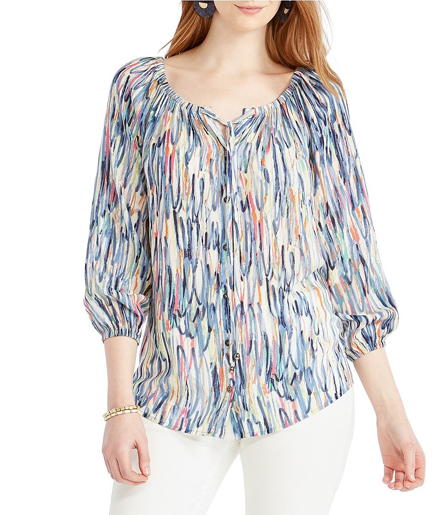 NIC + ZOE Toucan Print Boat Neck 3/4 Sleeve Blouse