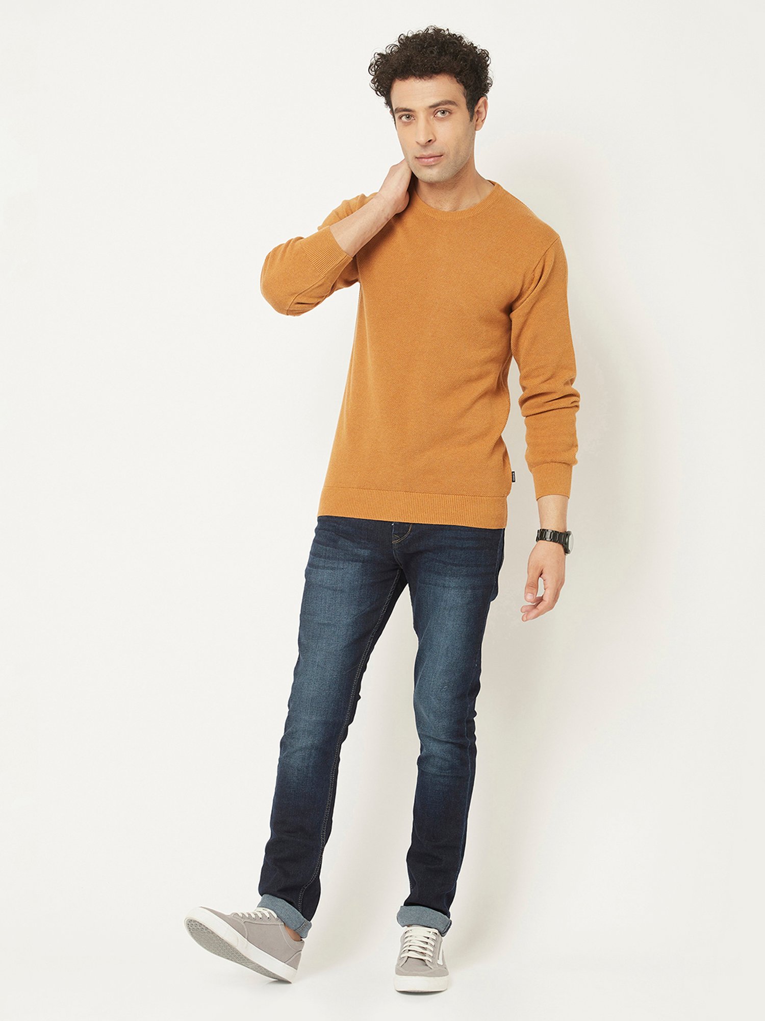 Crimsoune Club Orange Regular Fit Self Design Cotton Sweater