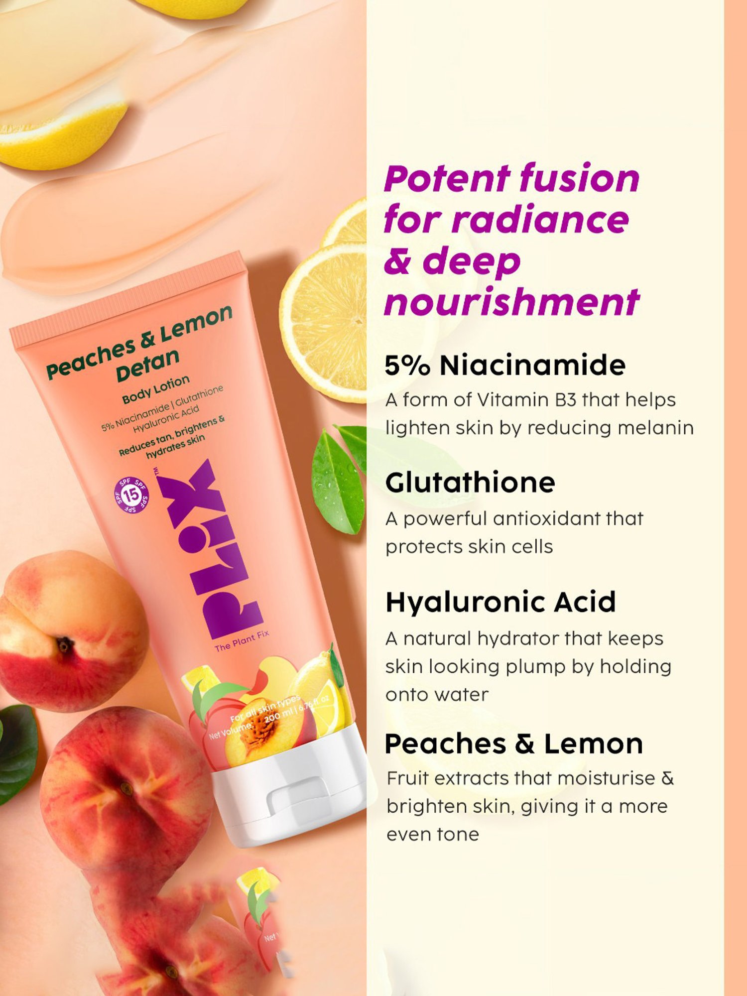 PLIX THE PLANT FIX Peaches & Lemon Detan Body Lotion - 200 ml