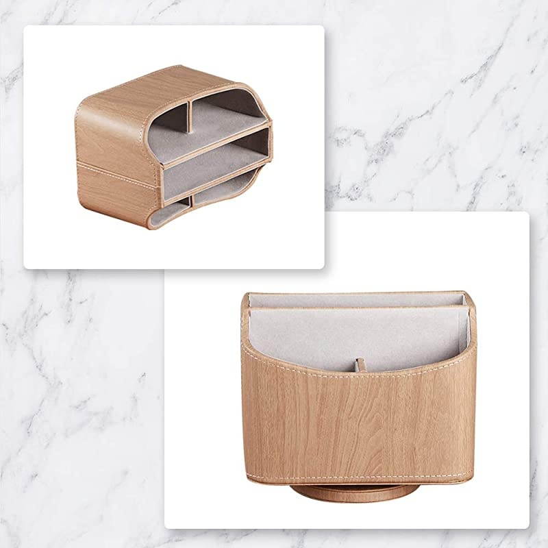 Control Holder 360 Degrees Rotatable Desk Stationery Supply Organizer PU Leather Desktop Storage Box for Controllers Media Bedside Spinning TV Caddy E-reader iPad Mobile Pencil Cosmetic(Black)