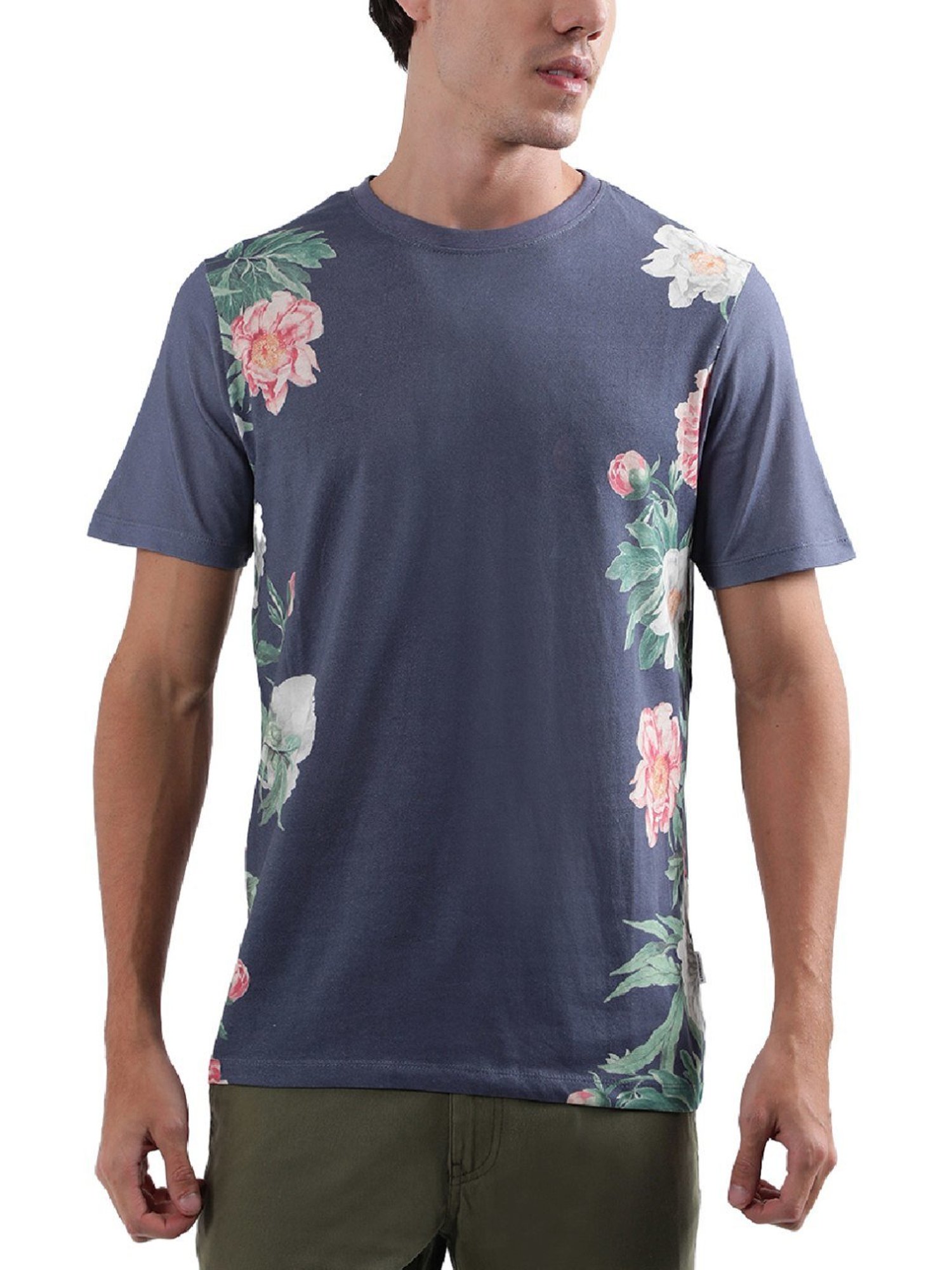 Lindbergh Blue Cotton Regular Fit Printed T-Shirt
