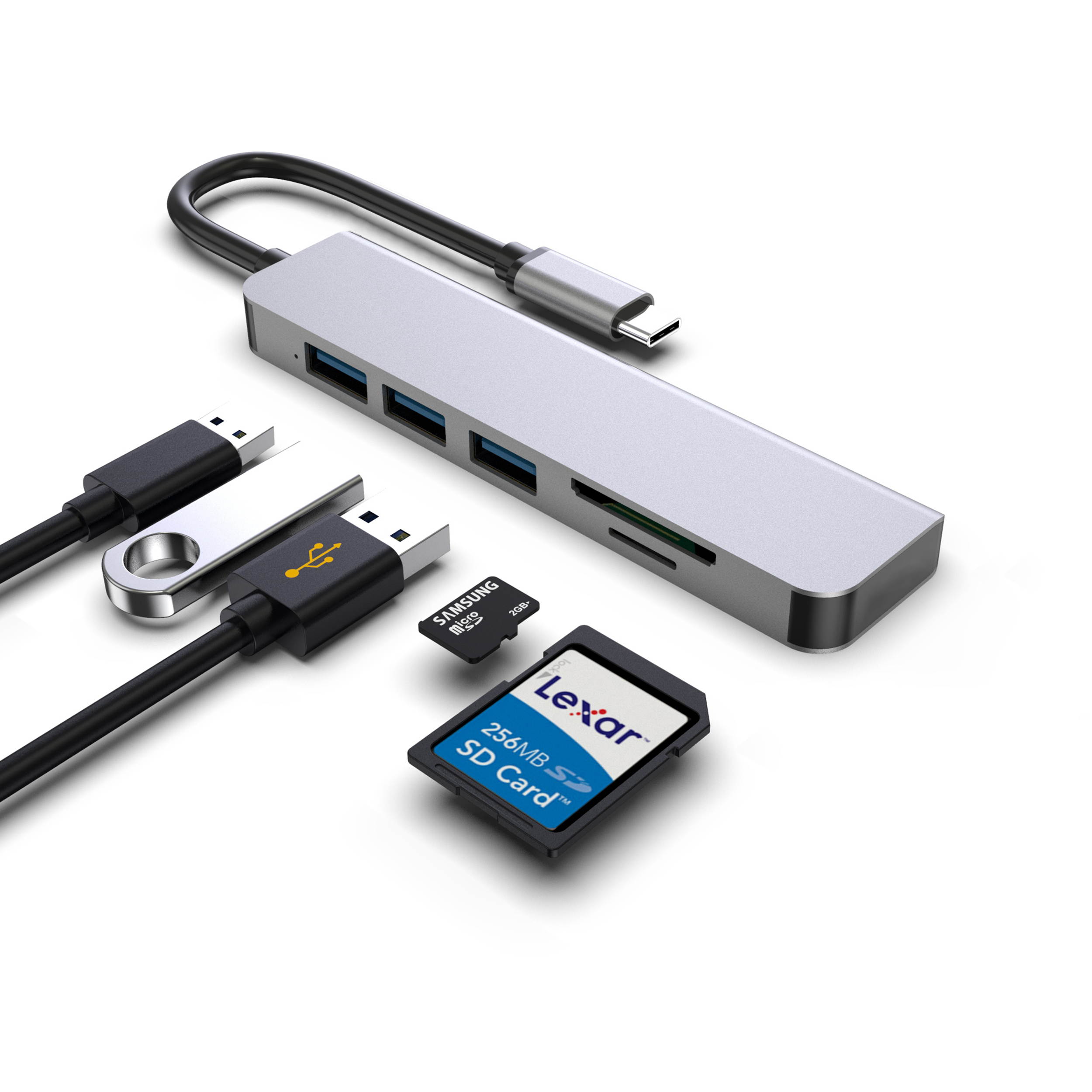 Computer USB converter 4 in 1 hub, HDMI Port Max 4K UHD 3840*2160@30HZ with  3 USB 3.0 Hub Ports up to 5Gbps for data syncing, Suitable for the Mac with TYPE C interface and mouse, card reader,etc.